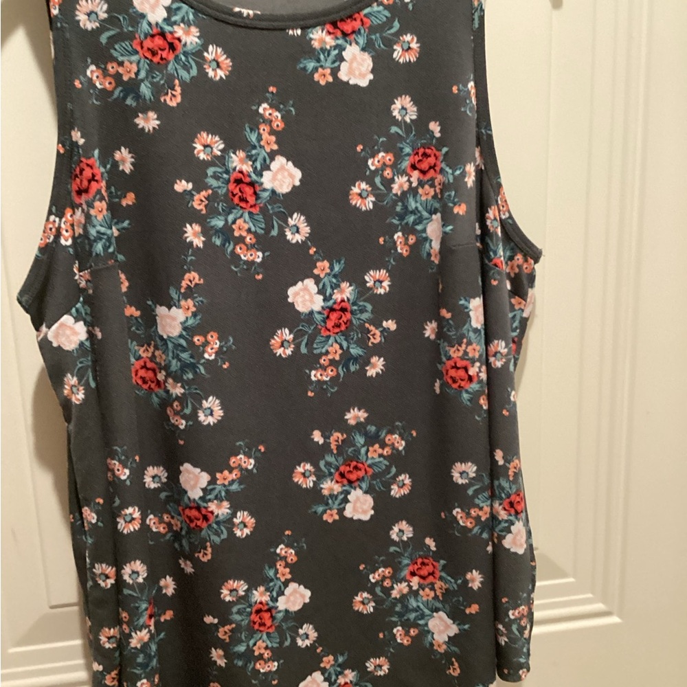 torrid Charcoal Floral Cold-Shoulder Tank with Red and Teal Flowers